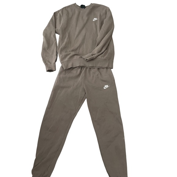 Nike Pants - Nike Sportswear Club Fleece Tracksuit Set Taupe Brown Crewneck Joggers Small